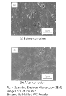 Fig. 4 Scanning Electron Microscopy (SEM) Images of Hot-Pressed Sintered Ball-Milled WC Powder